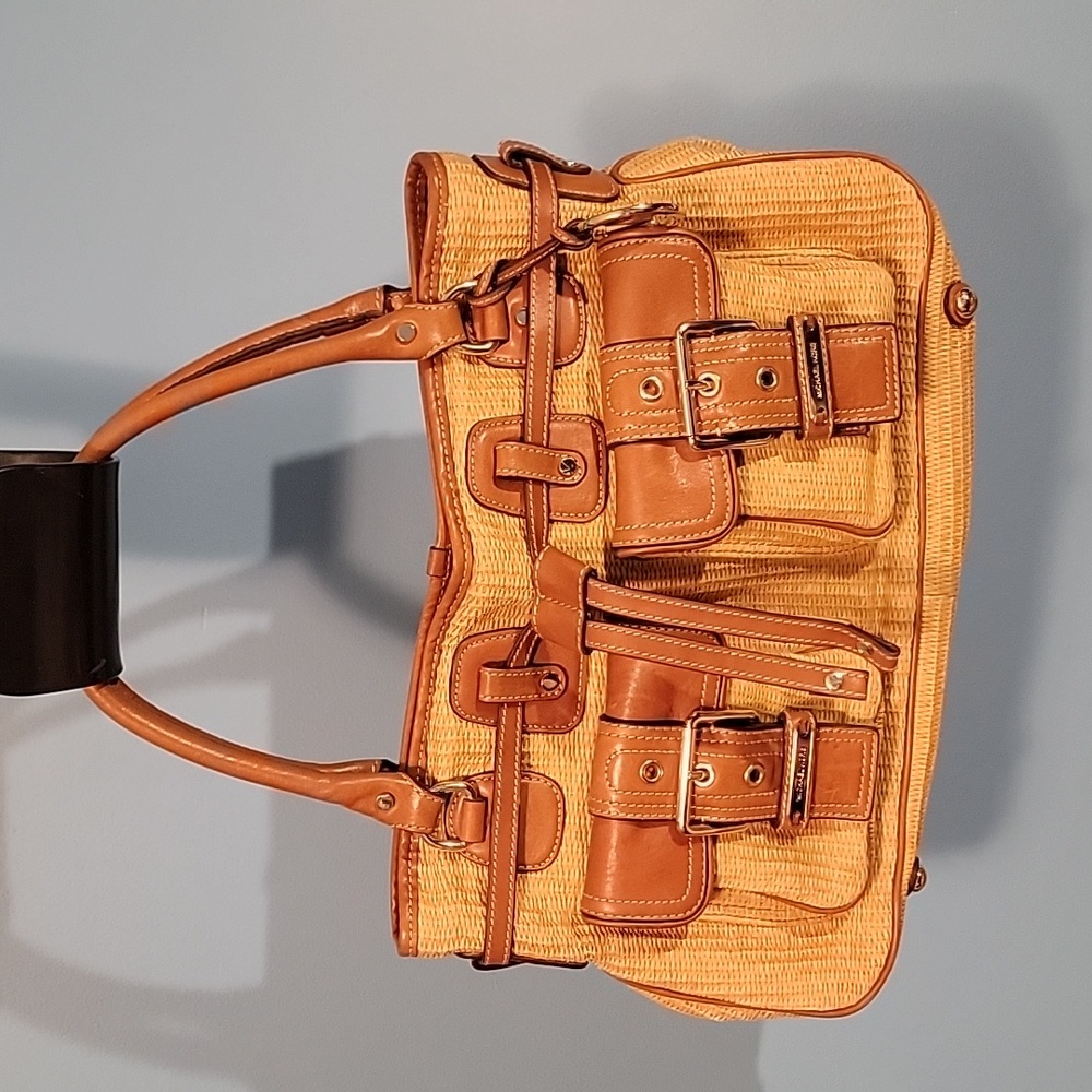Michael Kors Leather &  Woven Rattan Bag